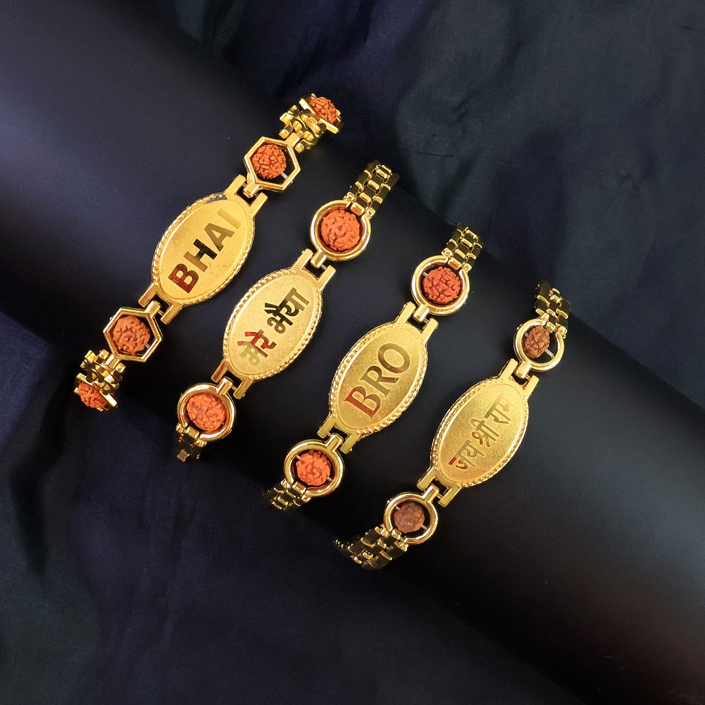Gold Plated Metal Bracelet Rakhi For Brother (1 Pc) - Happy Price - Image 6