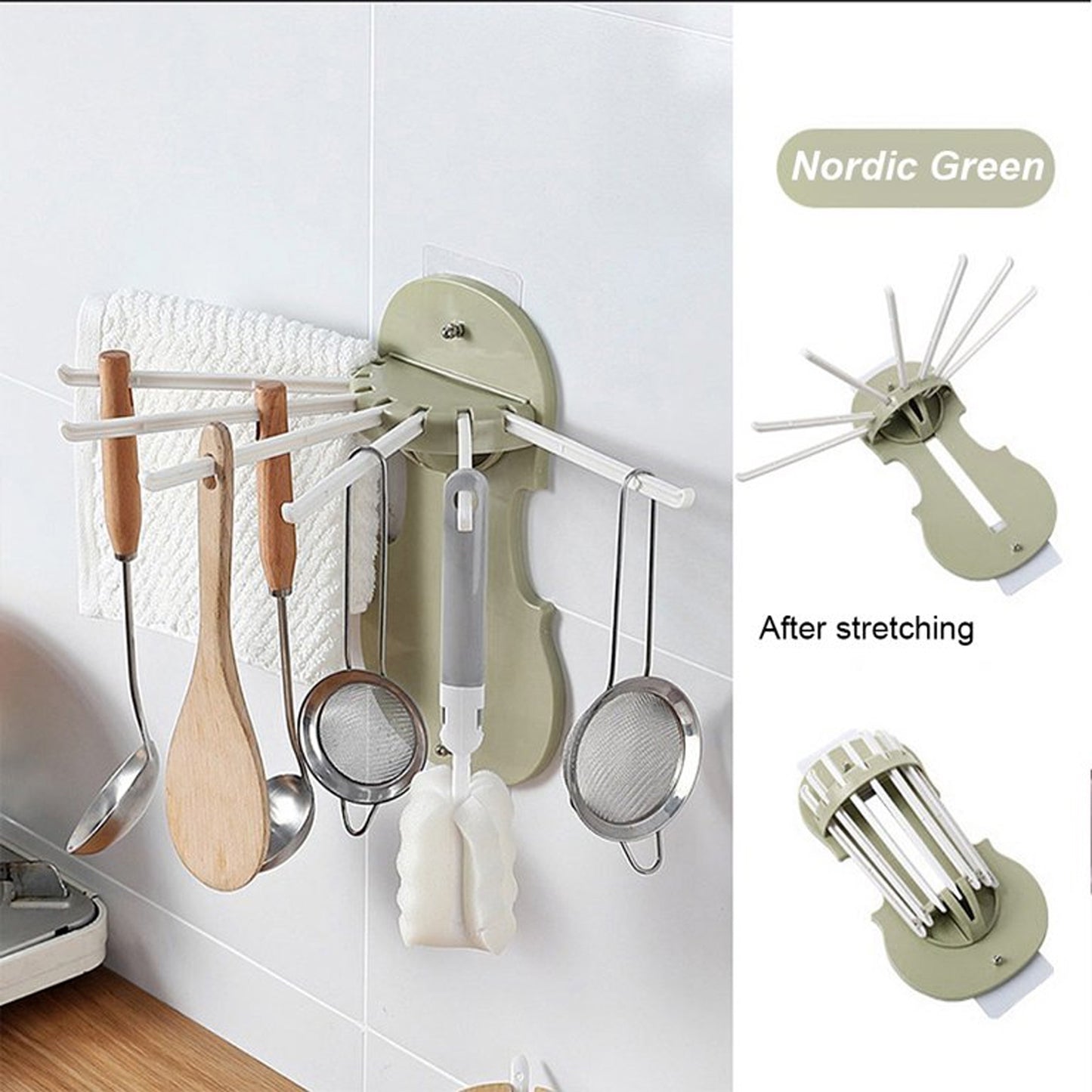 7-in-1 Retractable Wall Hanger Rack - Punch-Free Design for Kitchen & Bathroom - Happy Price - Image 3