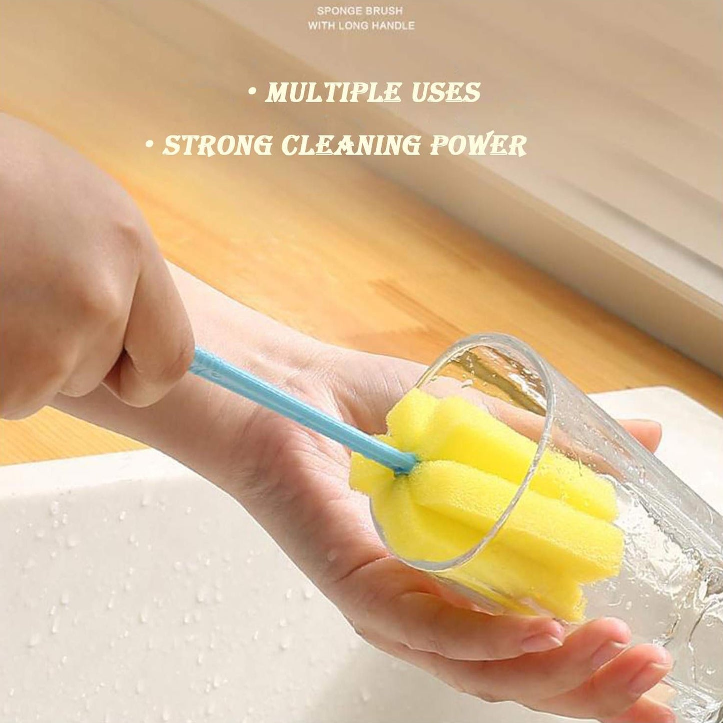 Sponge Cup Washing Brush Washing Cup Milk Bottle Cleaning Brush Kitchen Brush Water Cup Tea Cup Brush Sponge Head Household Kitchen Cleaning Tool (20cm) - Happy Price - Image 2