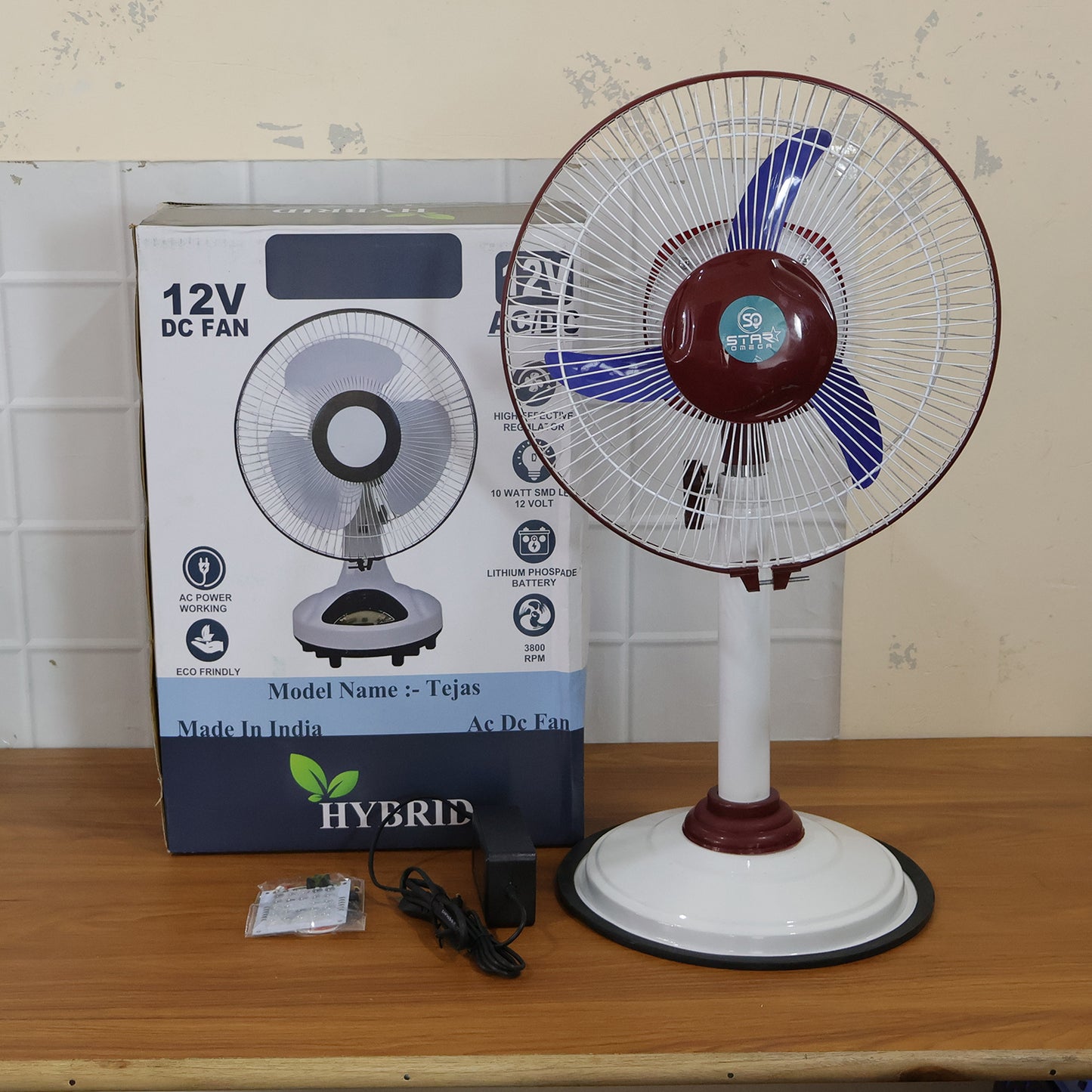 12V Rechargeable Pedestal Fan with LED Light - Portable AC/DC Cooling Fan - Great Price - Image 7