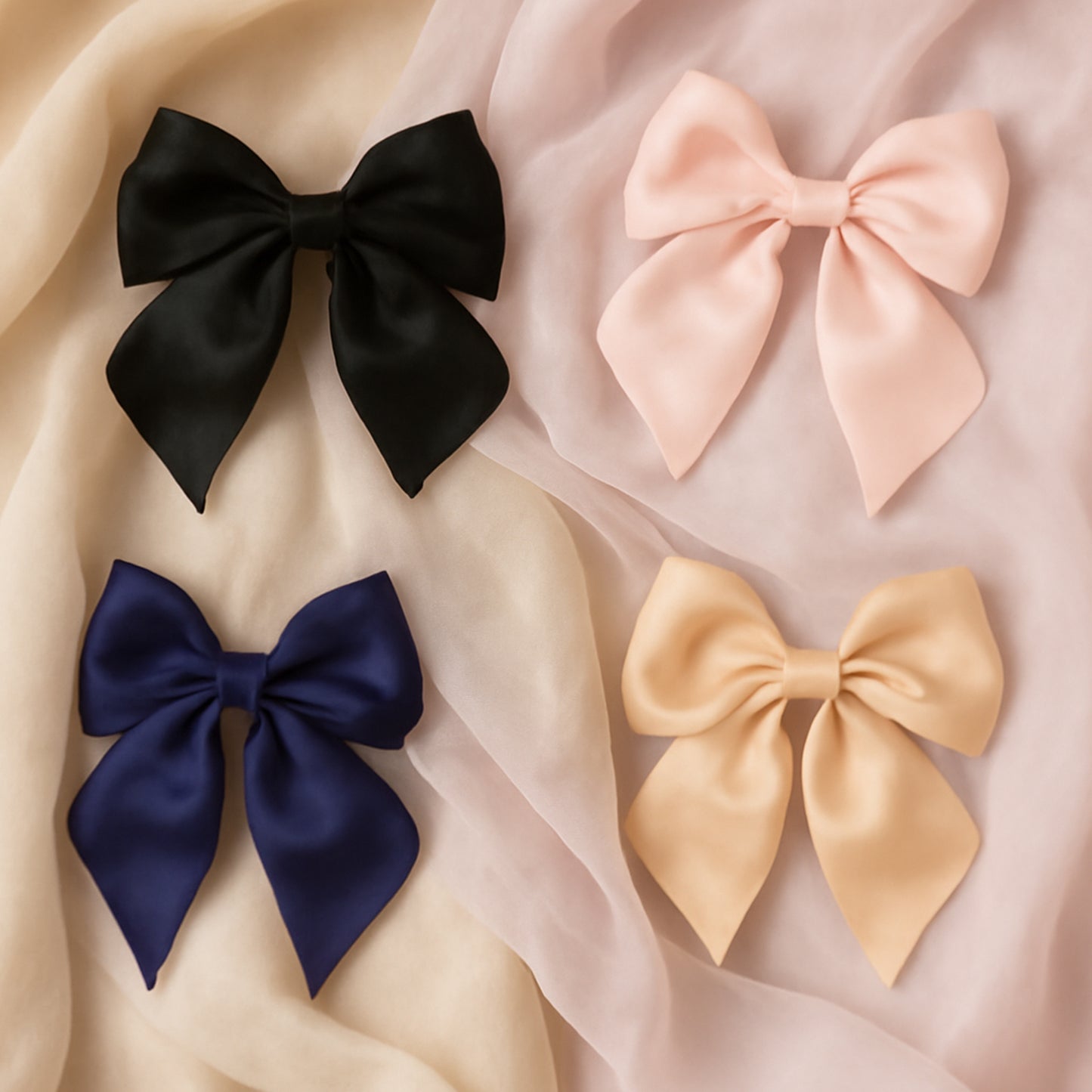 Premium Satin Bow Hair Clip Set For Girls And Women (10 Pc) - Happy Price - Image 3