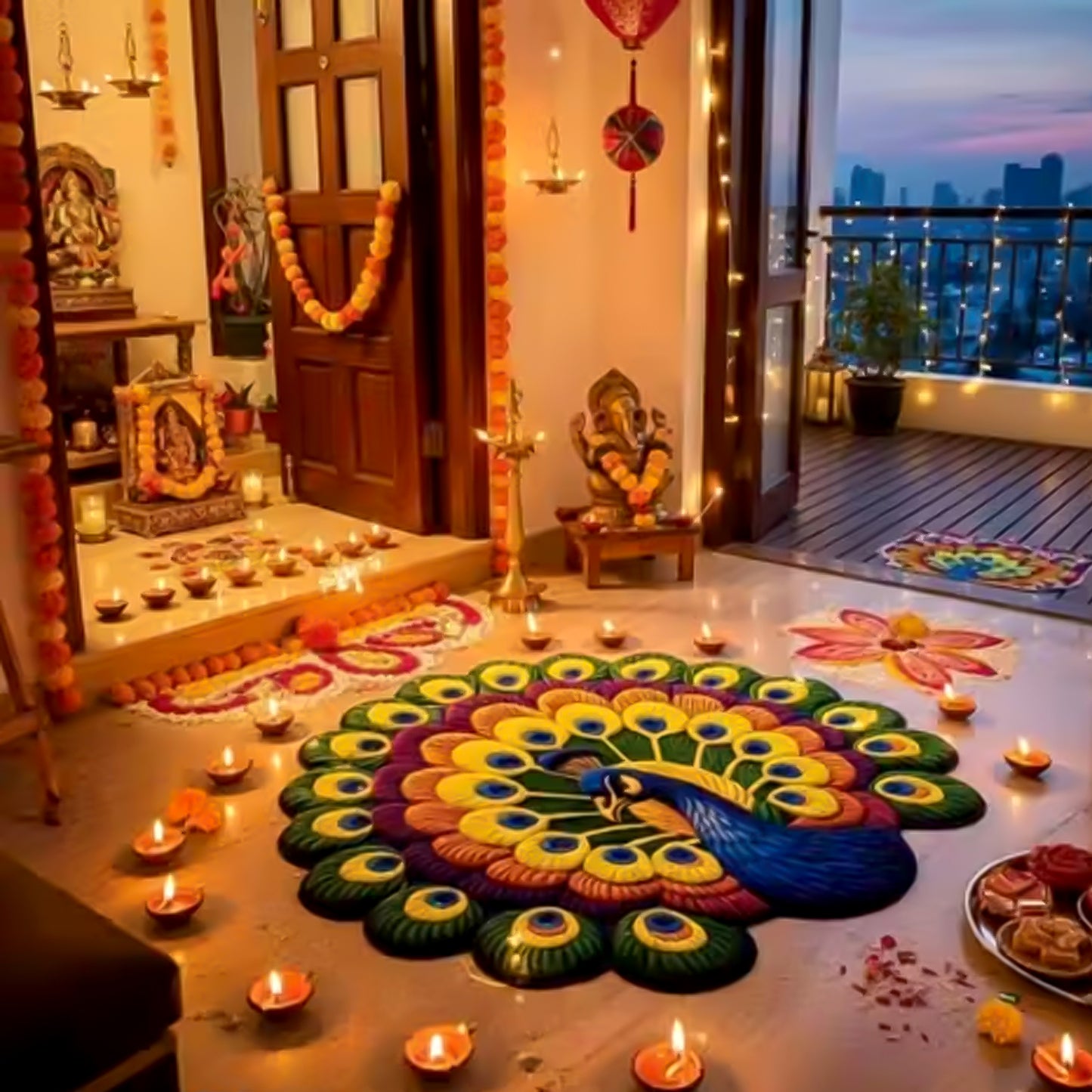 Peacock Design Round Floor Mat - 1 Pc - Happy Price - Image 3