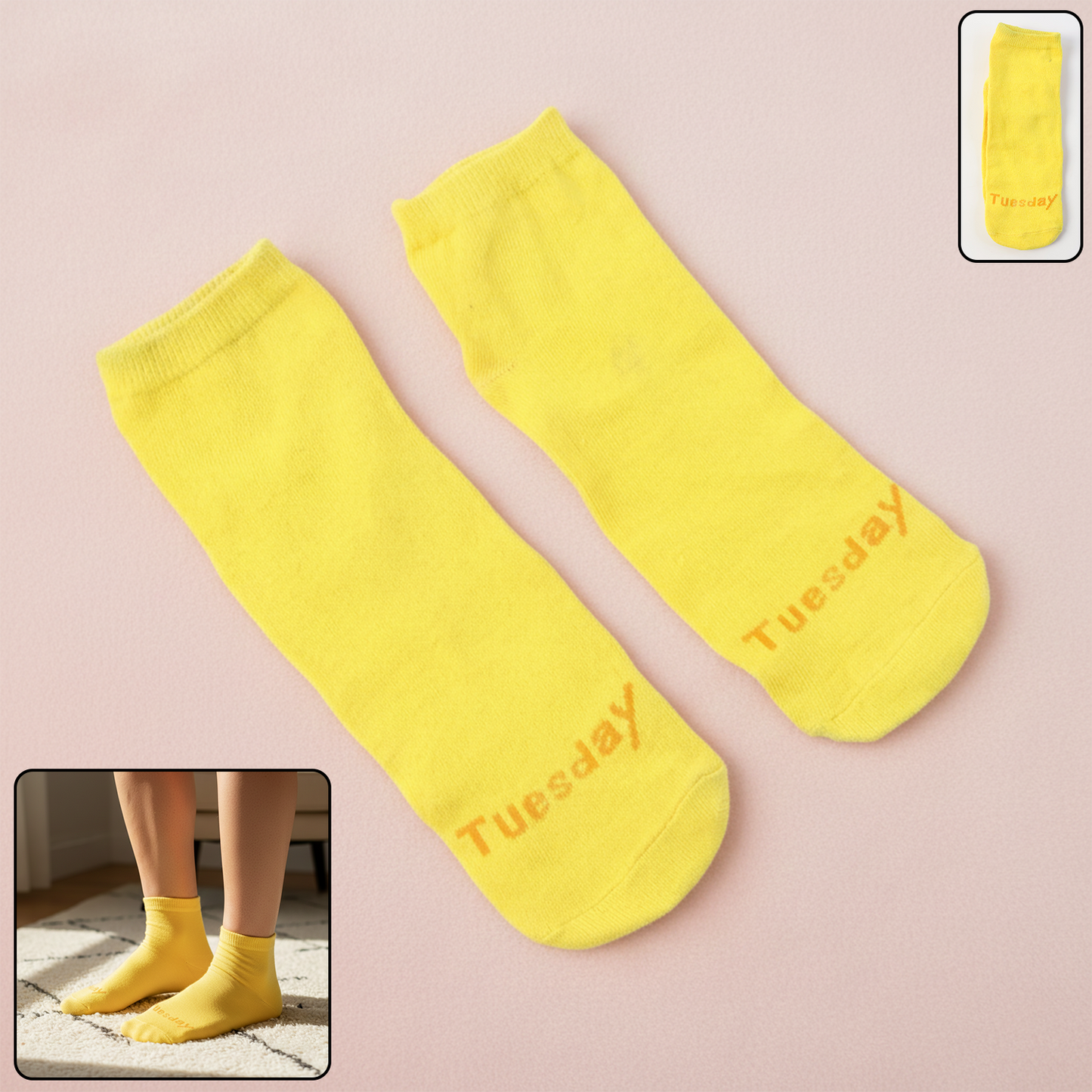 Yellow Striped Crew Socks for Men & Women (1 Pair) - Happy Price - Image 7