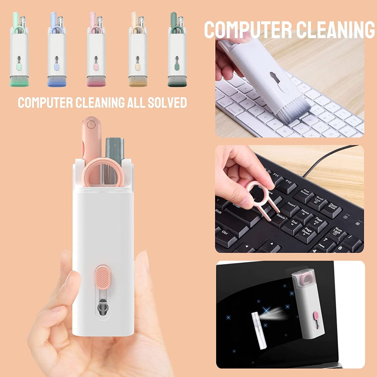 7 In 1 Electronic Cleaner Kit Cleaning Kit For Monitor Keyboard Airpods Screen Dust Brush Including Soft Sweep Swipe Airpod Cleaner Pen Key Puller And Spray Bottle - Happy Price - Image 3