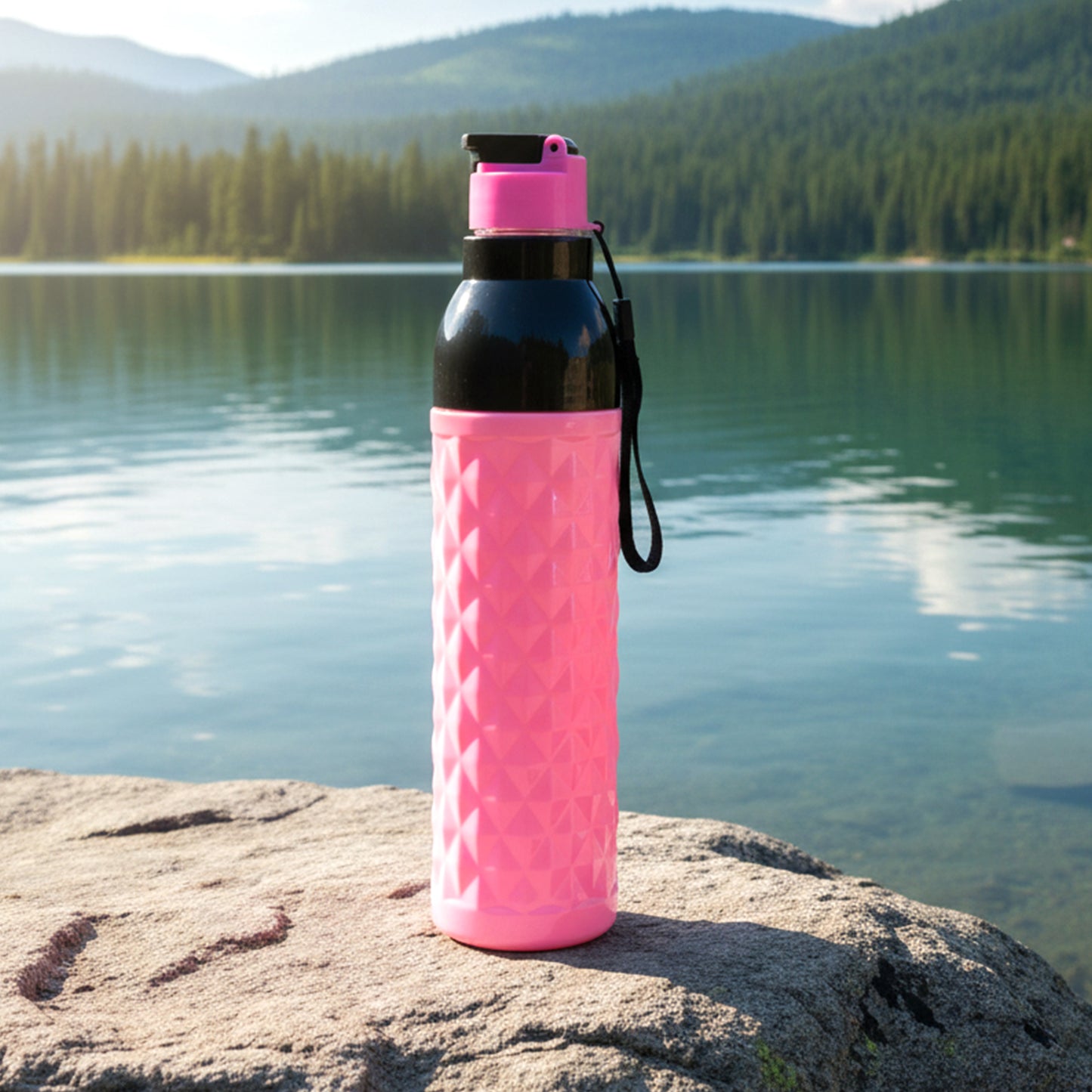 1000 ML Diamond Pattern Leakproof Water Bottle with Flip Top Lid & Carry Strap (1 Pc) - Happy Price - Image 5
