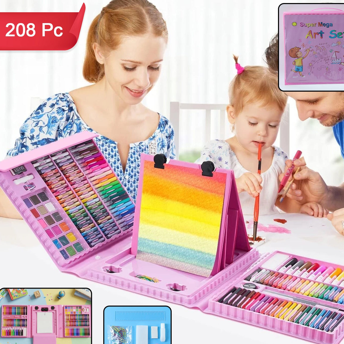 208 Piece Kids Art and Craft Drawing Coloring Kit with Organizer - Great Price - Image 1