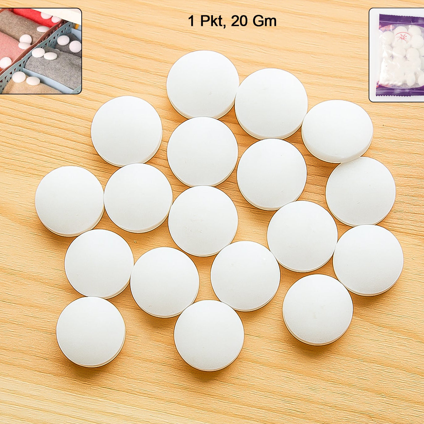 Naphthalene Mothball Tablets for Cupboards - 20 Gm Pack - Happy Price - Image 1