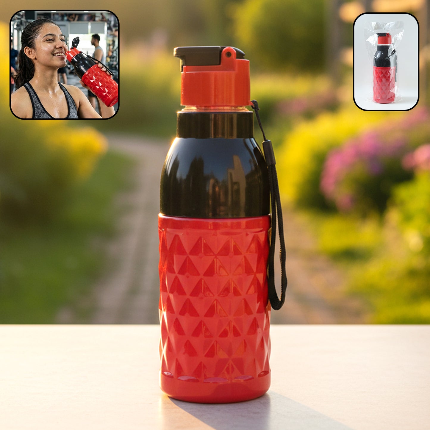 1000 ML Durable Plastic Sports Water Bottle with Flip Lid & Strap - Leakproof for Gym, Travel, Office - Happy Price - Image 2