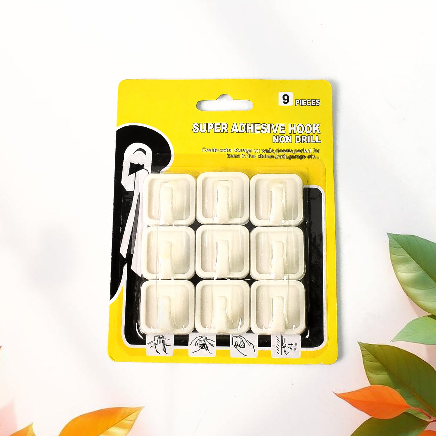 Adhesive Hooks For Wall Hanging Clothes Strong Adhesive Hooks (9 Pcs Set) - Happy Price - Image 3