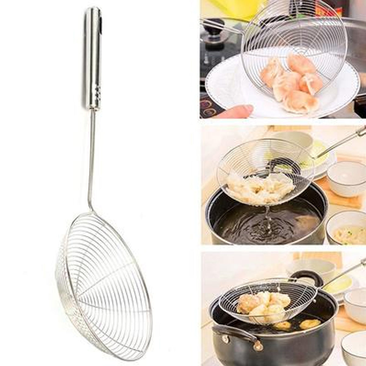 Large Oil Strainer To Get Perfect Fried Food Stuffs Easily Without Any Problem And Damage. - Happy Price - Image 7