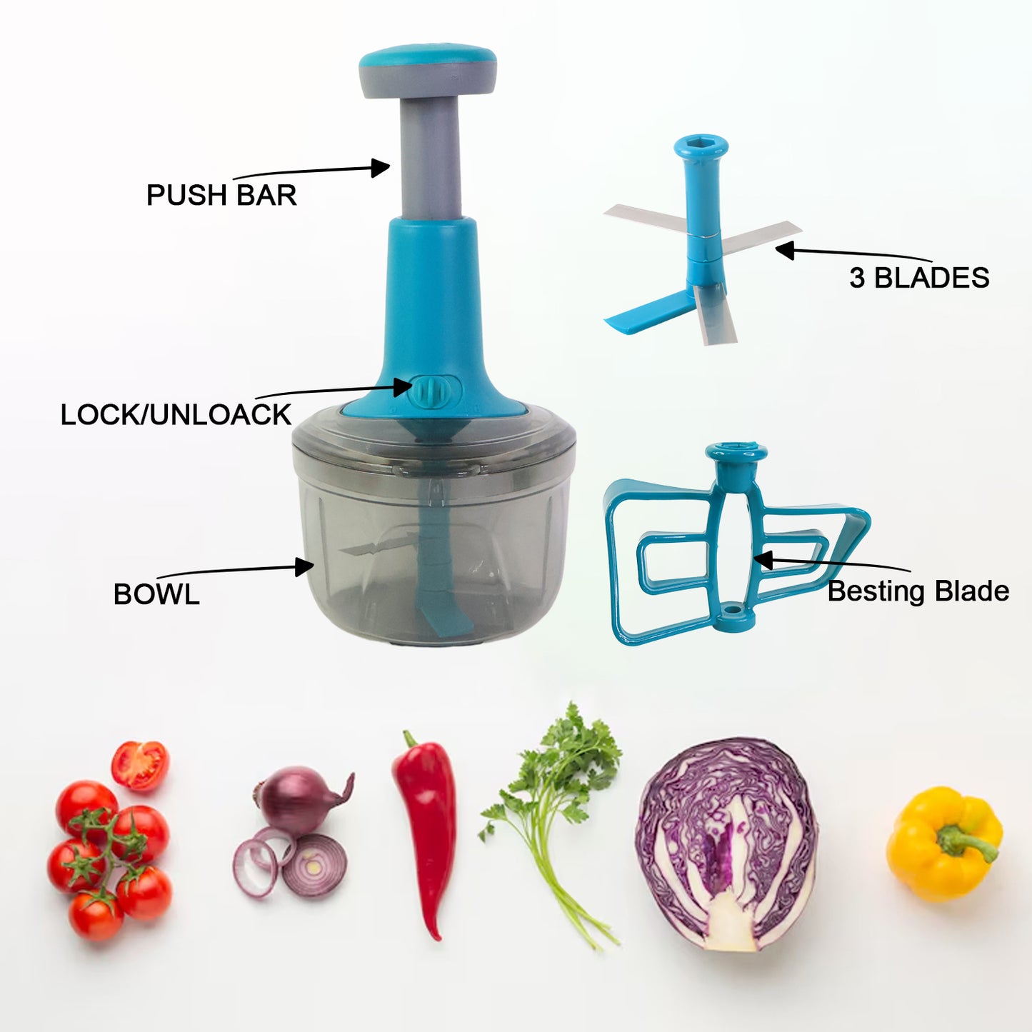 Supermom Tringo Manual Push Chopper with Stainless Steel Blades (1 Pc) - Happy Price - Image 5