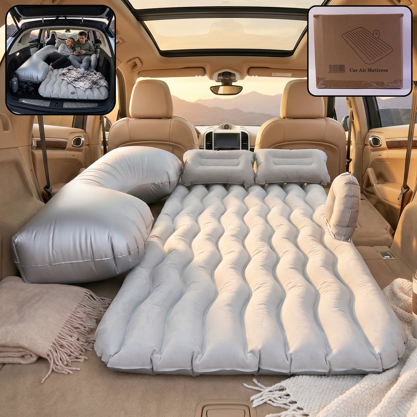 Grey Portable Car Air Bed with Pump & Pillows for SUV Travel - Happy Price - Image 2