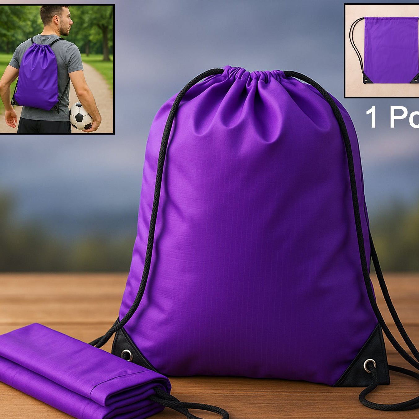 Water-resistant Nylon Drawstring Backpack Bag (1 Pc) - Happy Price - Image 1