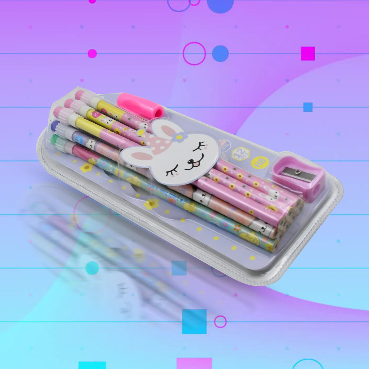 Cute Rabbit Bear Drawing Graphite Writing Pencil Set With Pencil Sharpener Eraser Pencil And Eraser Set With Eraser For Kids For Girls Fancy School Stationary Birthday Party Return Gift (14 Pc Set) - Happy Price - Image 5