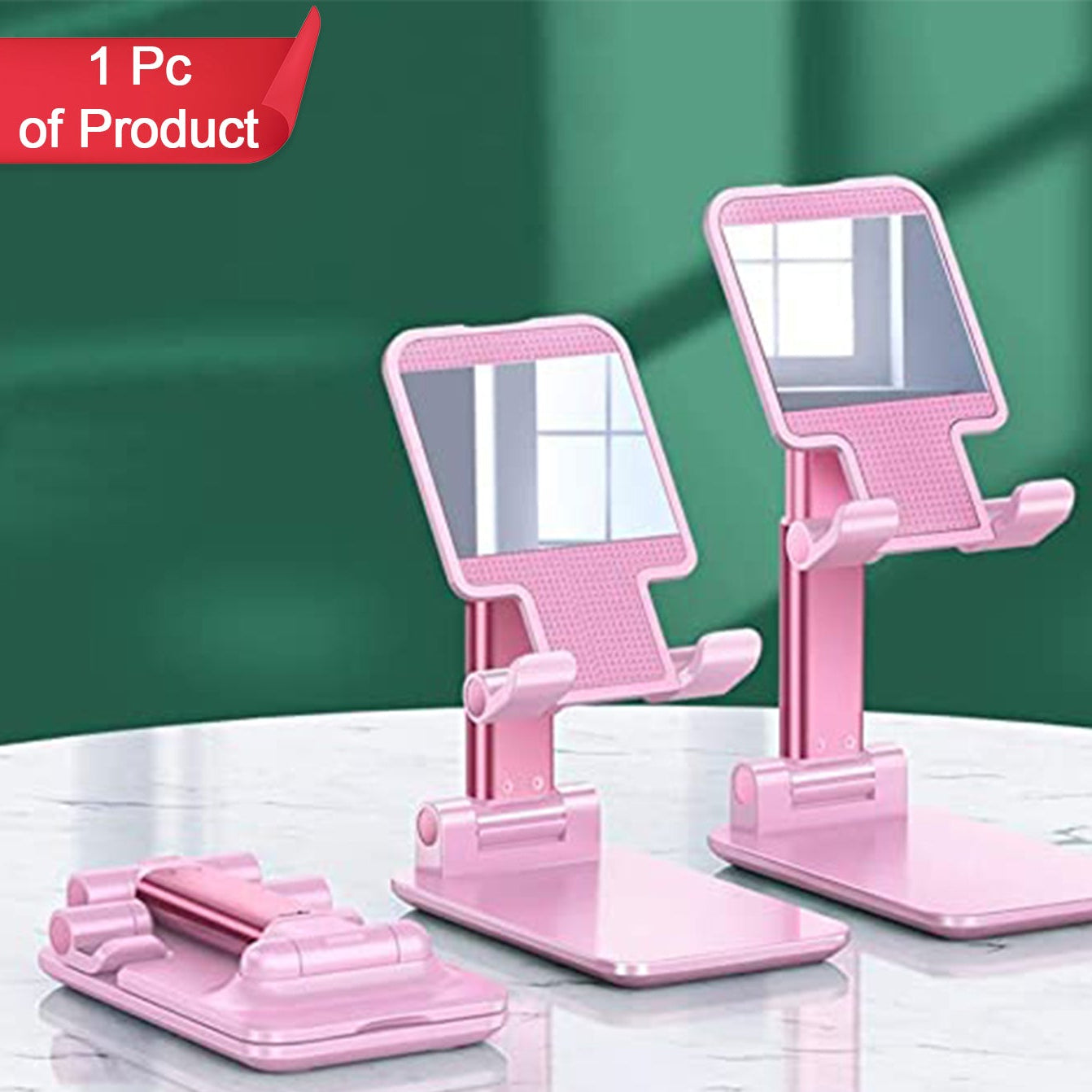 6636 Desktop Cell Phone Stand Phone Holder With Mirror Full 3-way Adjustable Phone Stand For Desk Height + Angles Perfect As Desk Organizers And Accessories.