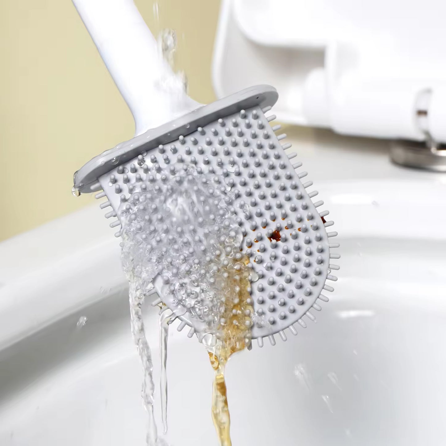 Portable Silicone Toilet Brush With Holder Flex Toilet Brush - Wall Mounted Anti-drip Set Toilet Cleaner Brush Non-slip Long Handle Toilet Brush Pack Of 1 - Happy Price - Image 3