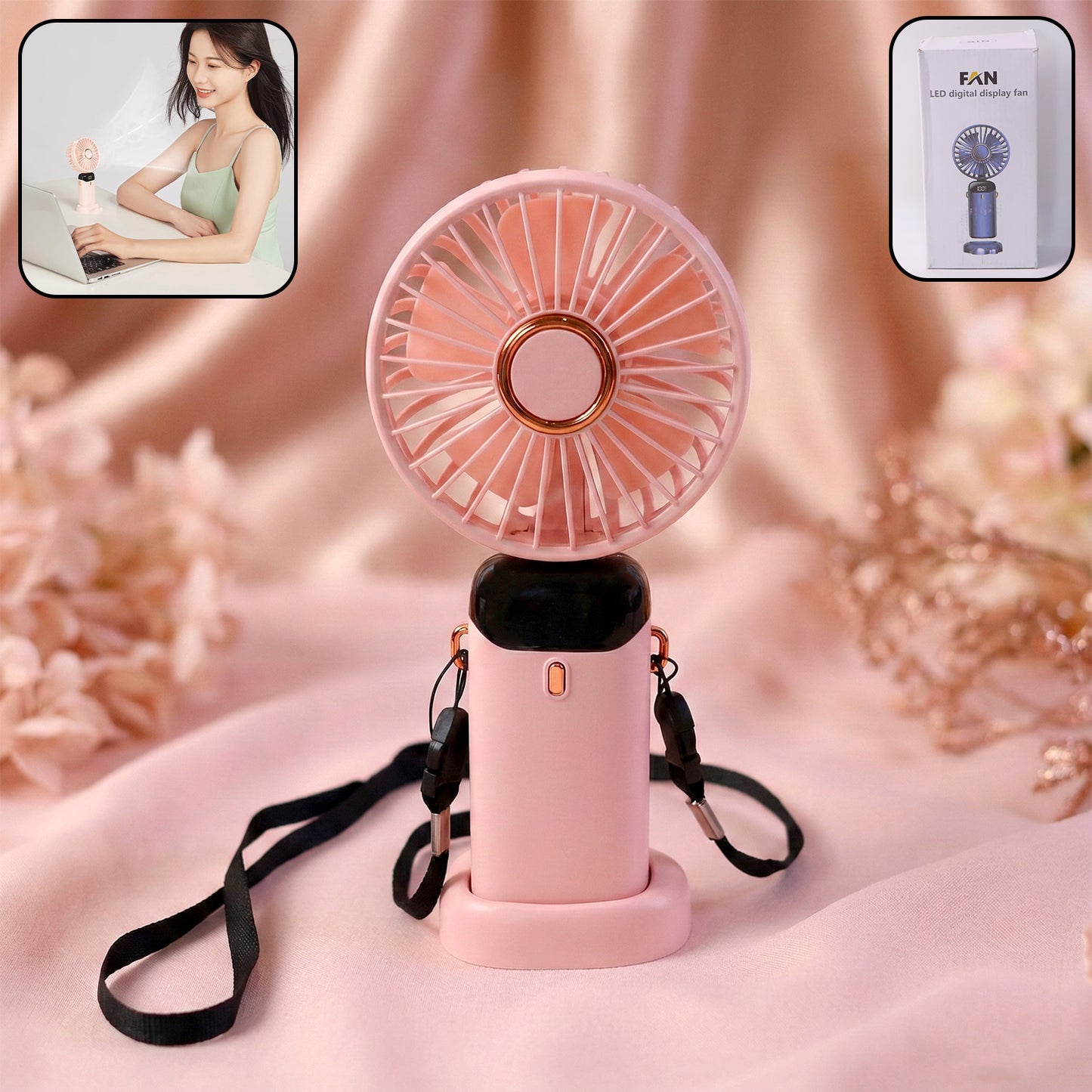 Rechargeable Portable Fan with Digital Display - USB Charging Handheld & Tabletop Cooler (1 Pc) - Happy Price - Image 2