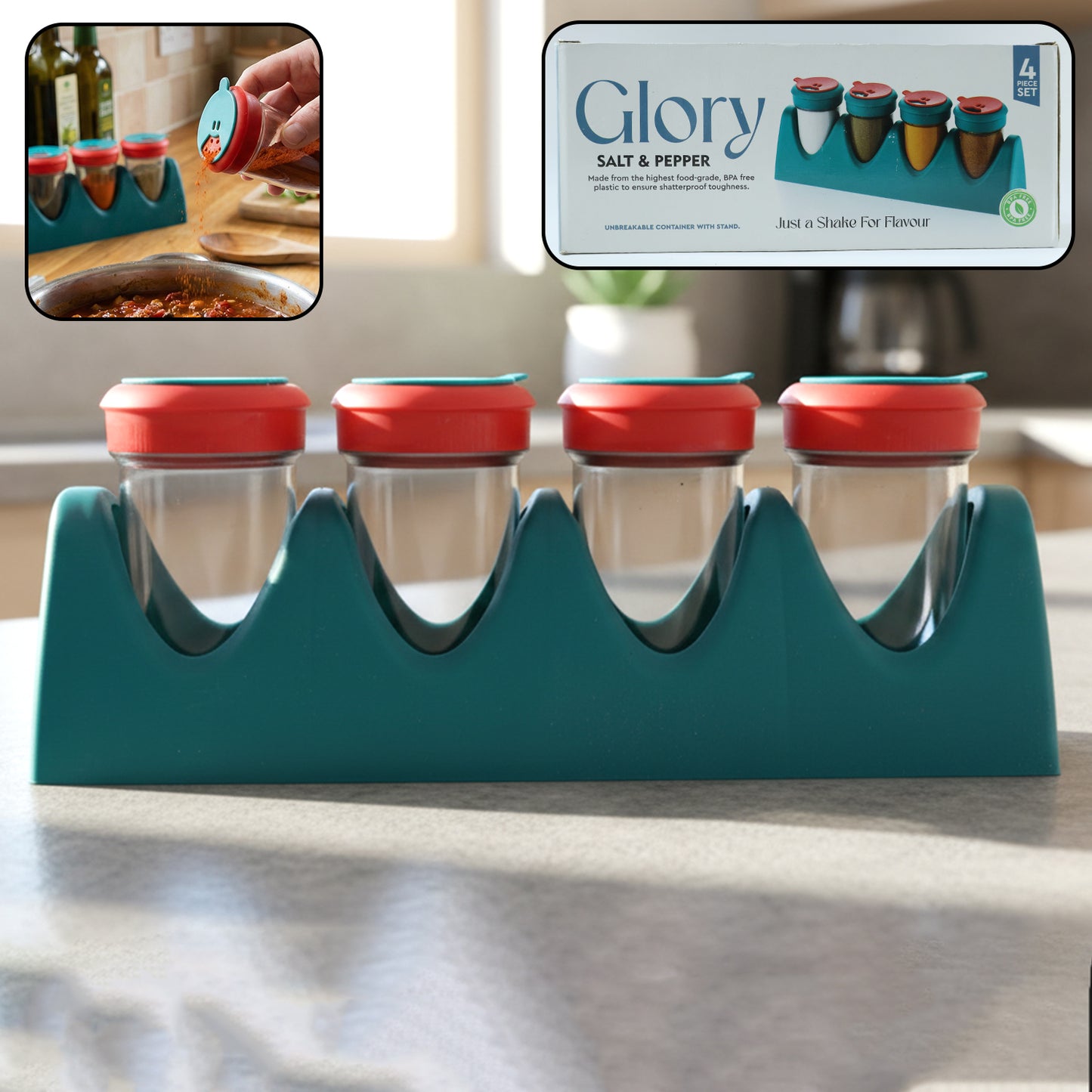 4-in-1 Multipurpose Spice Dispenser Set with Stand (1 Set) - Happy Price - Image 2