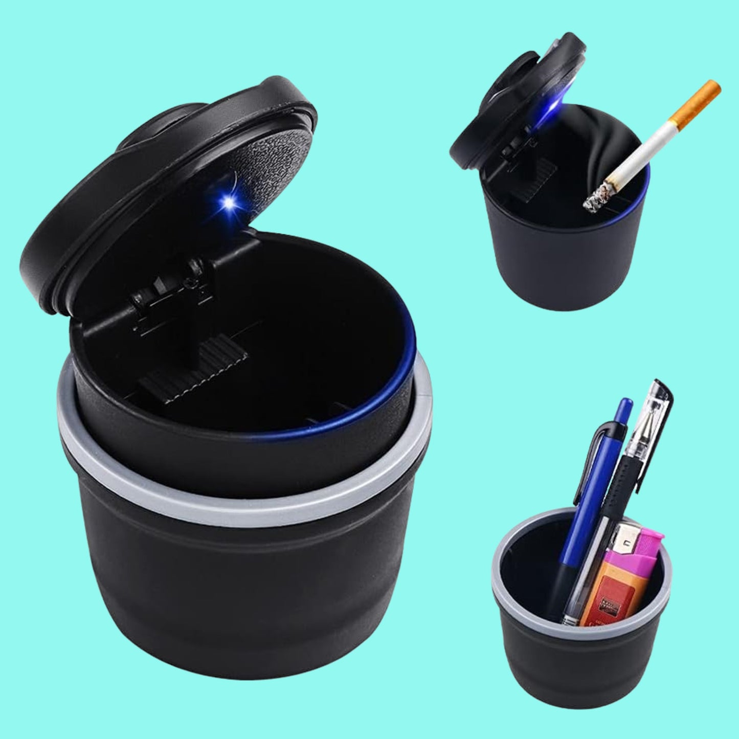 Portable Car Ashtray With Lid And Blue Led Light (1 Pc) - Happy Price - Image 2