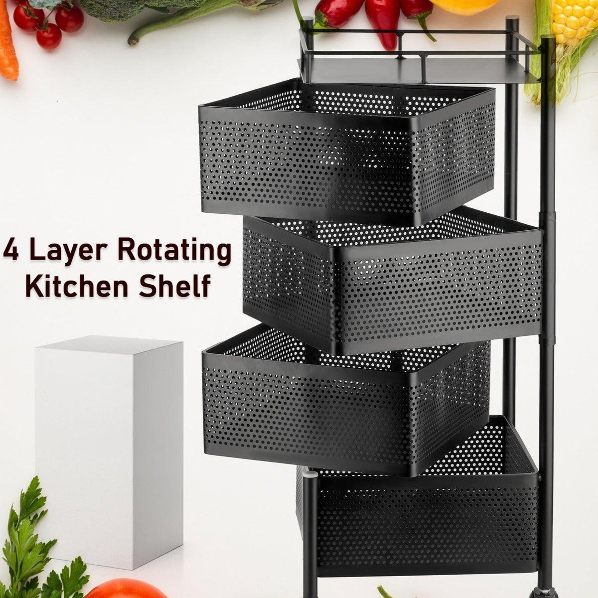 Metal High Qaulity Kitchen Trolley Kitchen Organizer Items And Kitchen Accessories Items For Kitchen Rack Square Design For Fruits Vegetable Onion Storage Kitchen Trolley With Wheels (4 Layer 3 Layer) - Happy Price - Image 1