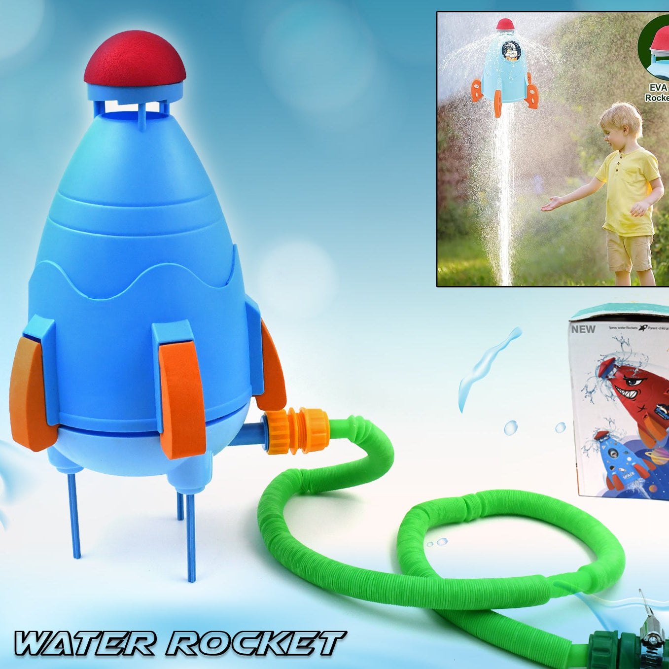 Rocket Sprinkler Launcher Toy for Kids - Summer Outdoor Water Play (1 Set) - Happy Price - Image 1