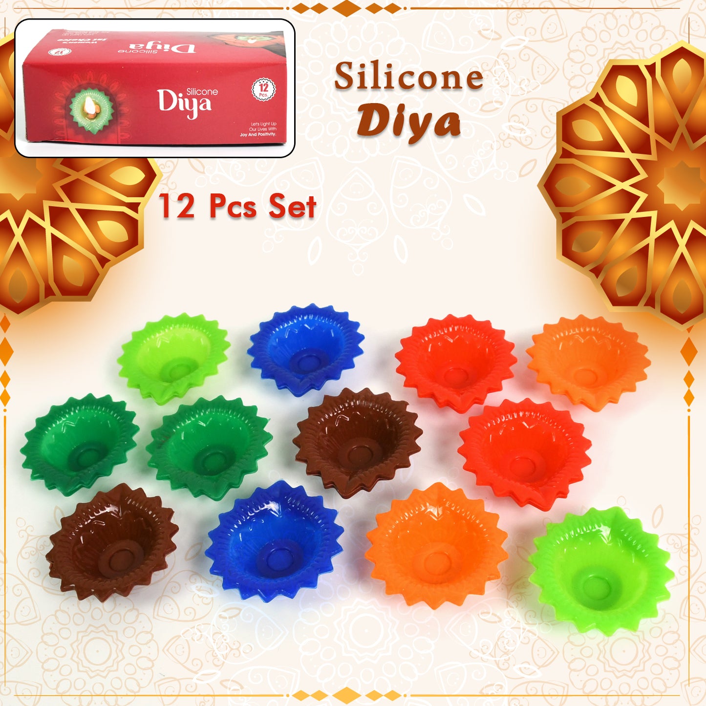 Silicone Diya For Diwali Attractive Design Colourful Diya Combo (12 Pcs Set) - Happy Price - Image 2