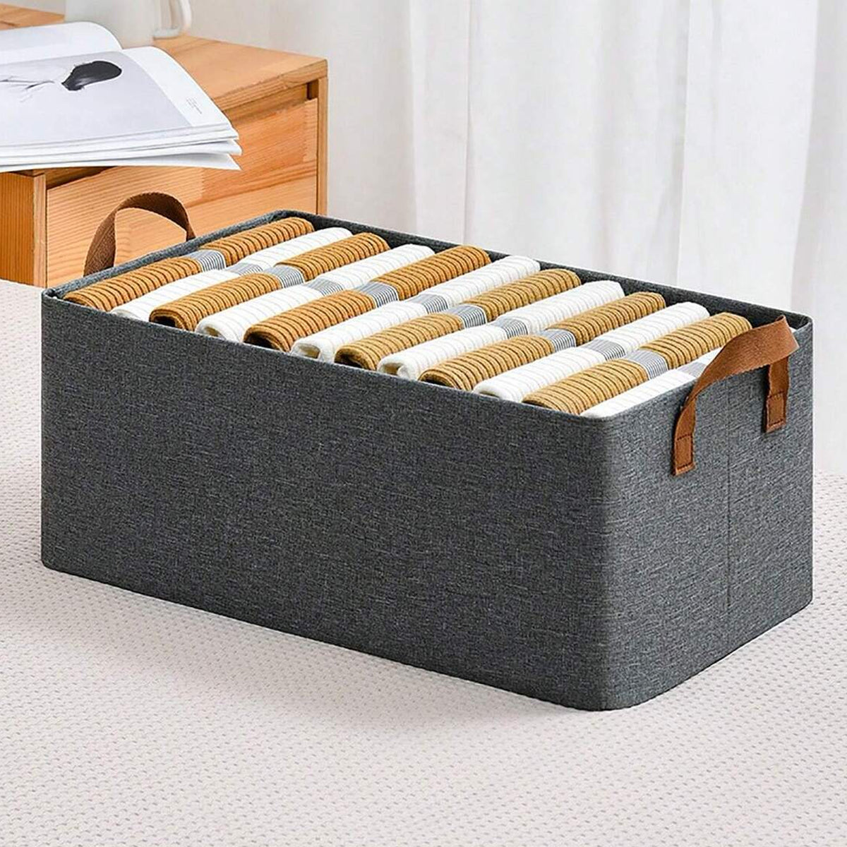 Cloth Storage Baskets Closet Storage Bins Canvas Fabric Storage Basket For Shelves Basket Organizers For Shelf Storage Bins For Clothes (4827 Cm) - Happy Price - Image 4