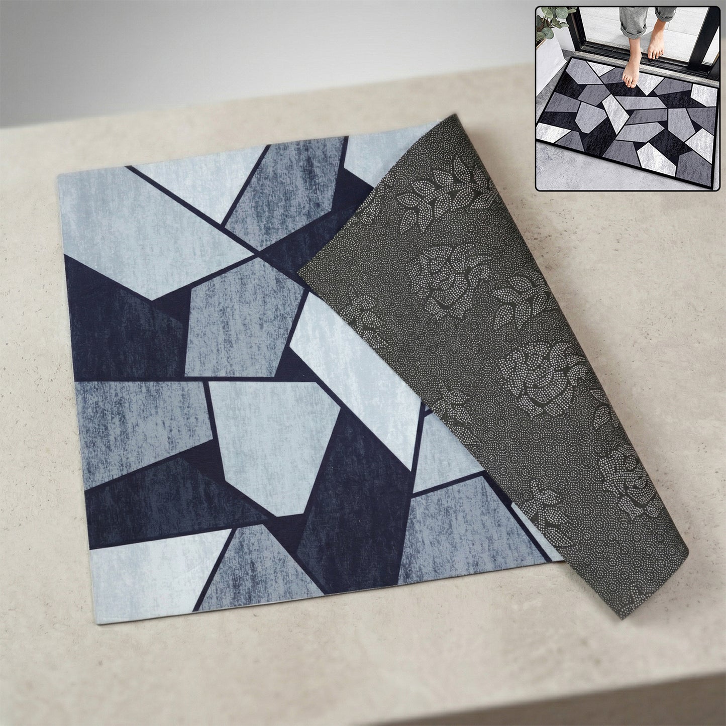 Geometric Design Anti-Slip Floor Mat, 90x60 Cm, 1 Piece - Water Absorbent Indoor Entrance Rug - Great Price - Image 2