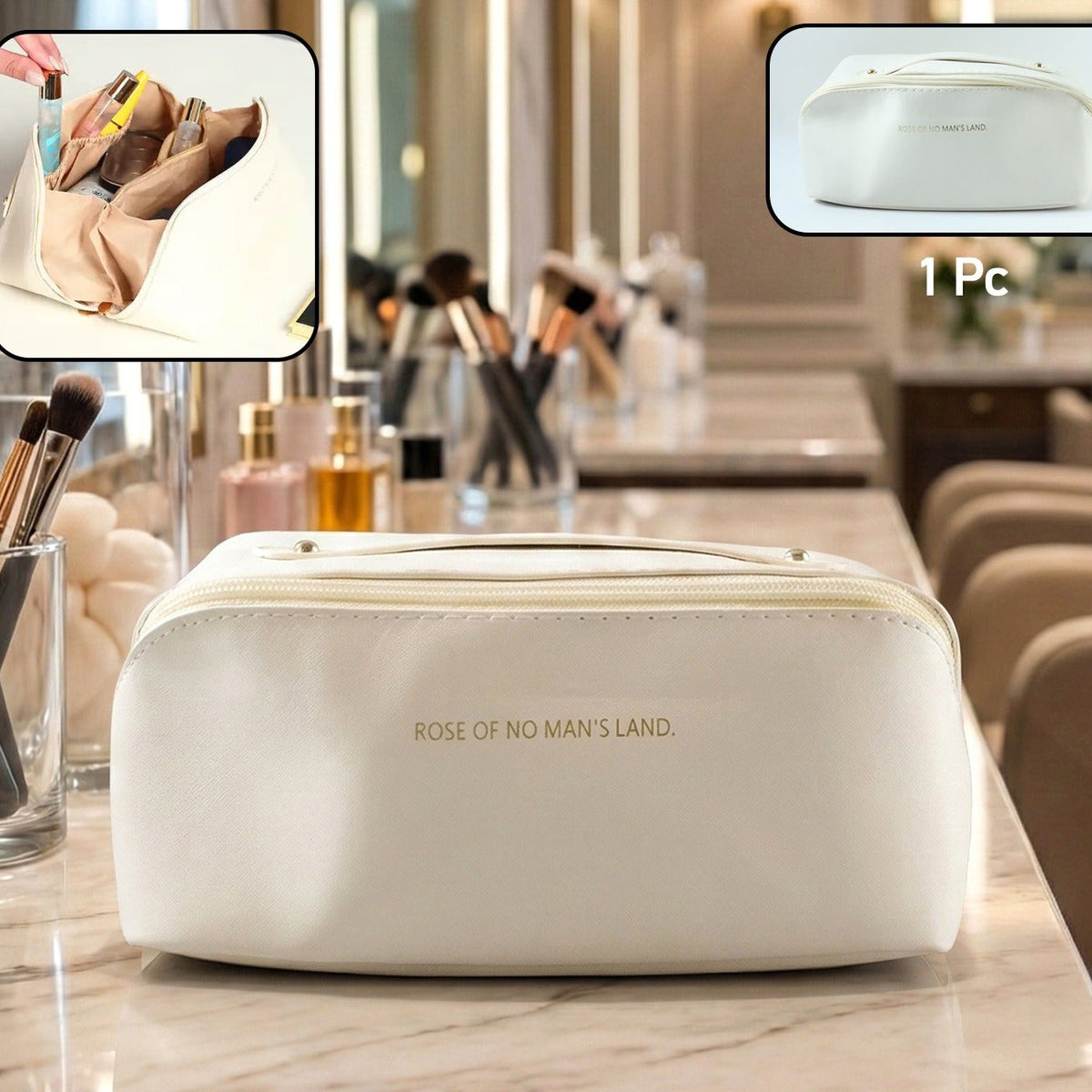Travel Toiletry Organizer Pouch - Waterproof Cosmetic Bag with Zipper & Handle (1 Pc, Mix Color) - Happy Price - Image 1