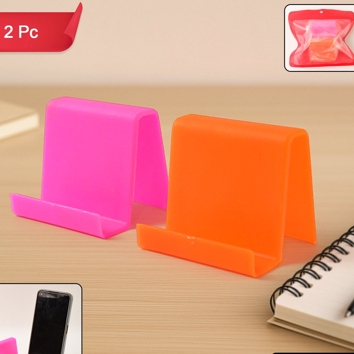 Durable Plastic Mobile Phone Stand With Angled Support (2 Pc Mix Color) - Happy Price - Image 1