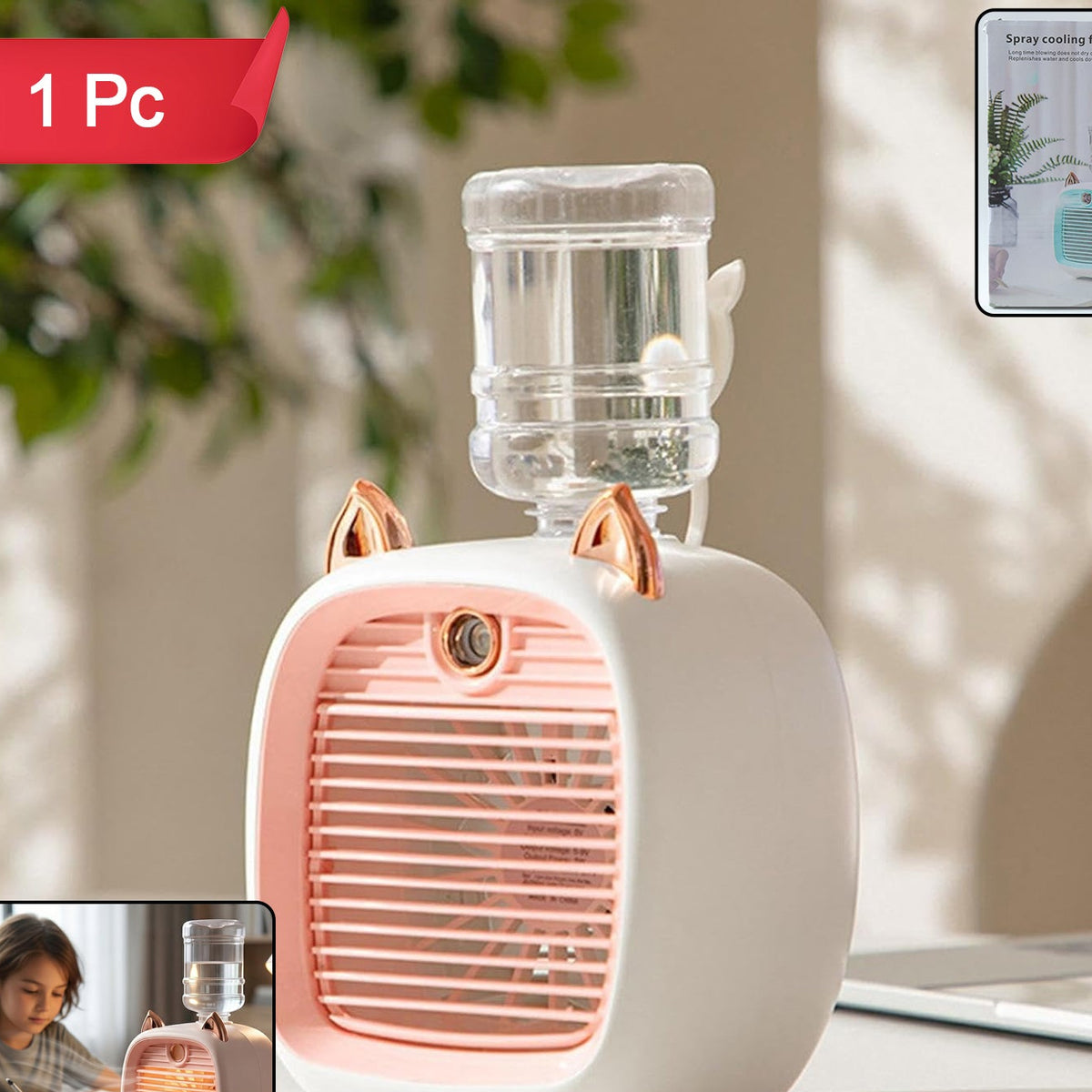 Portable Mini Air Cooler Fan with Mist Spray - USB Rechargeable Personal Cooling Device (1 Pc) - Great Price - Image 1