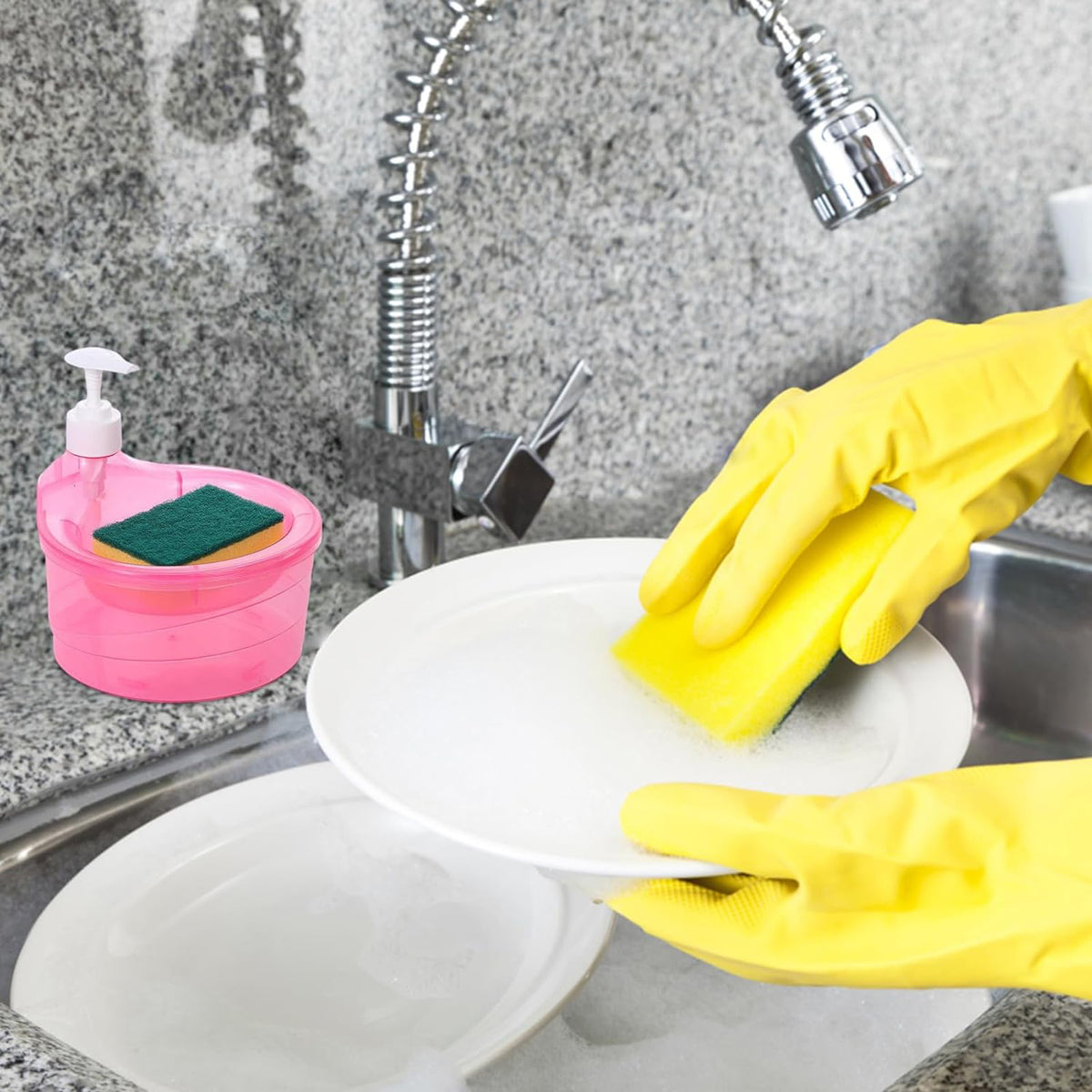 Double Layer Liquid Soap Dispenser With Pump And Sponge Practical For Hotel Sink Clear Soap Dispensing Liquid Pump Bottle For Home Kitchen Rectangle ( 2 In 1 ) - Happy Price - Image 4