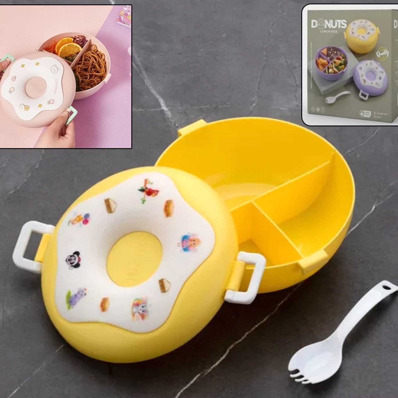 Donut Shaped Double Insulated 3 Compartment Lunch Box (1 Pc Mix Color) - Happy Price - Image 1