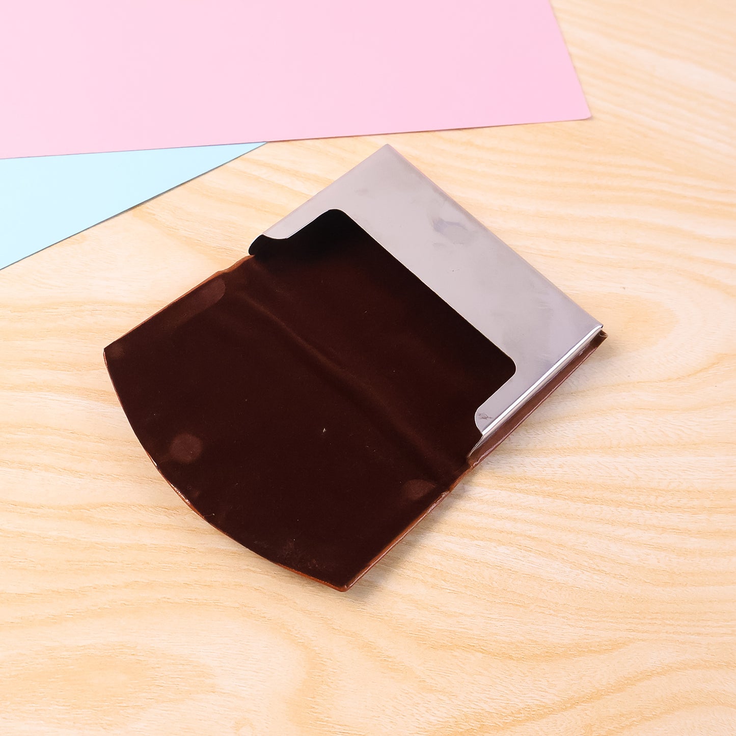 Elegant Leather & Stainless Steel Business Card Holder (1 Pc) - Happy Price - Image 3