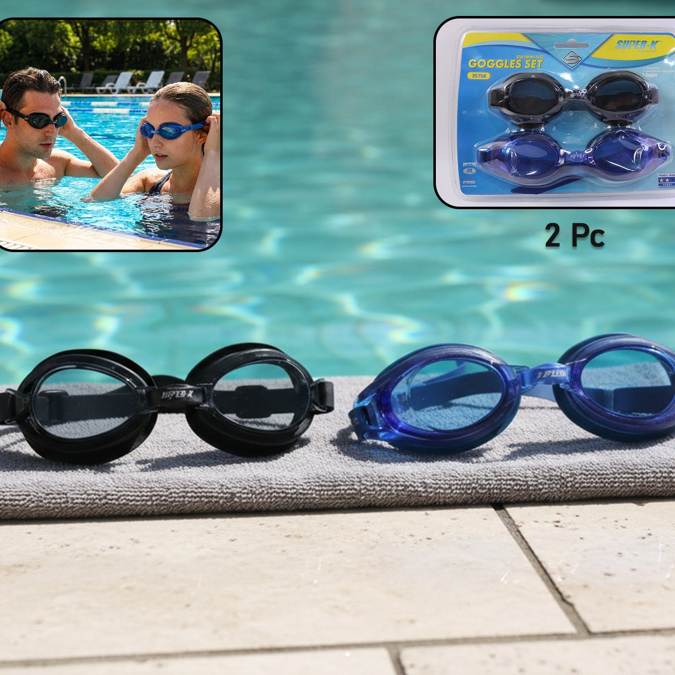 Swimming Goggles Set for Adults & Kids - 2 Piece Pack - Happy Price - Image 1
