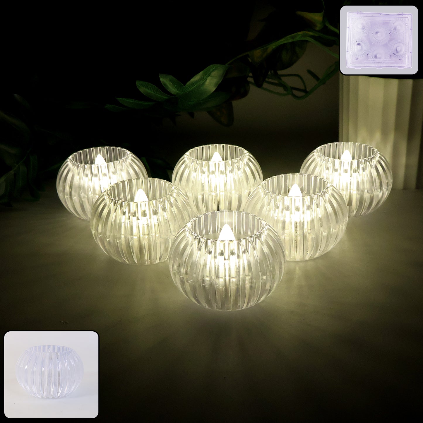 Crystal Effect LED Tealight Candles - 6 Pcs Set - Warm White Flickering Glow - Happy Price - Image 6