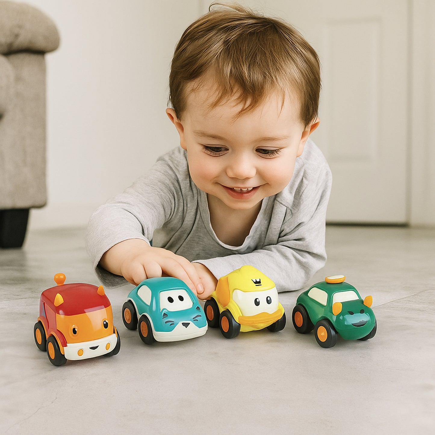 12 Pc Cartoon Pull-Back Car Toy Set for Kids - Fun Mini Vehicles - Happy Price - Image 4
