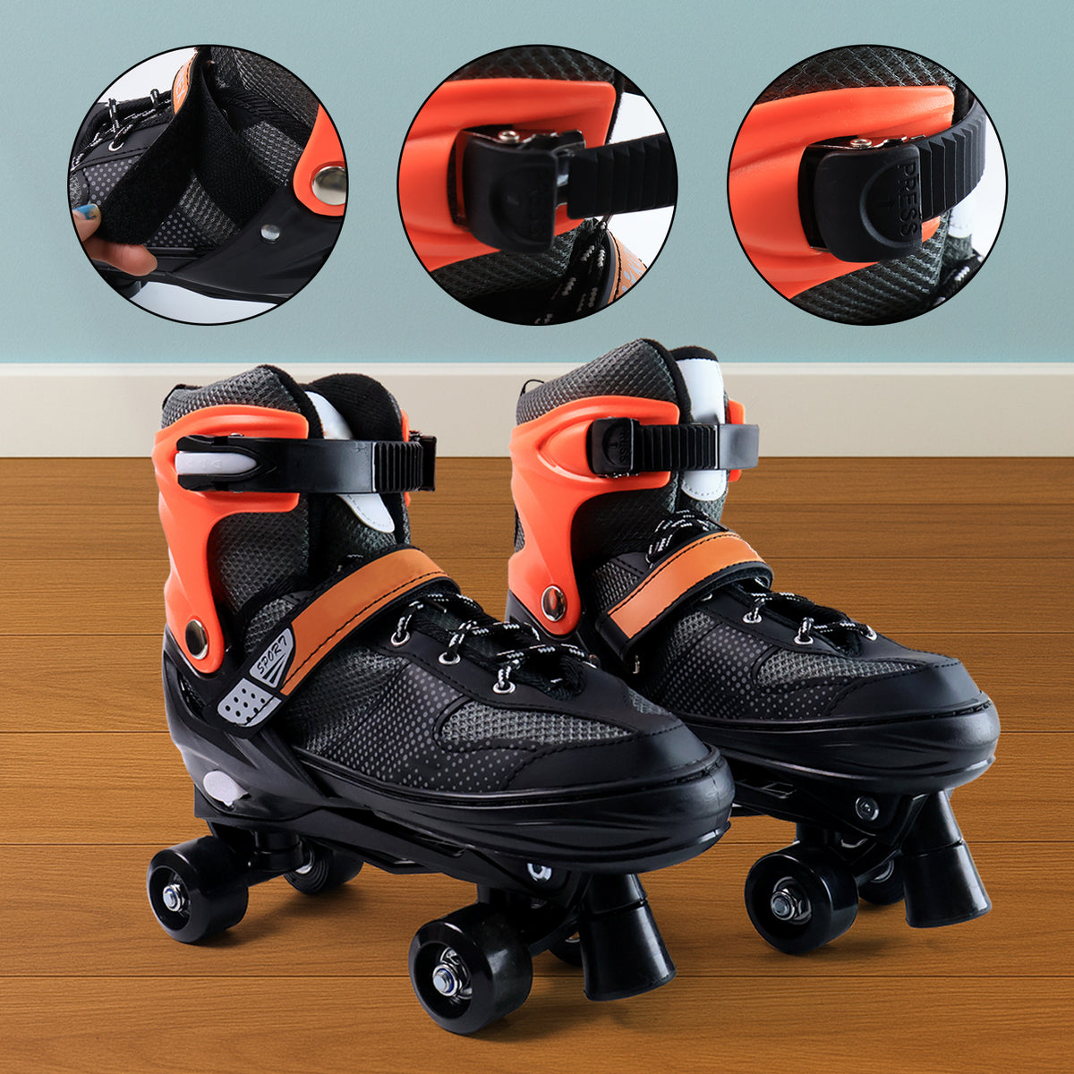 Adjustable XL Quad Roller Skates for Kids - Smooth PU Wheels, Toe Brake, Secure Fit - Great Price - Image 5
