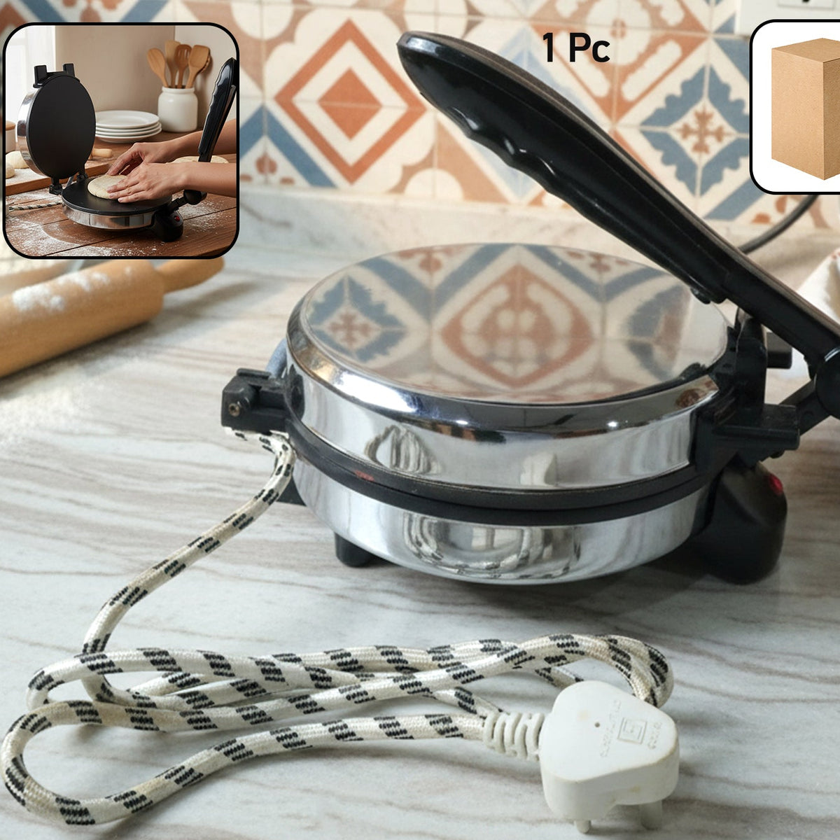 Electric Roti Maker with Stainless Steel Plate - 1 Pc - Happy Price - Image 1