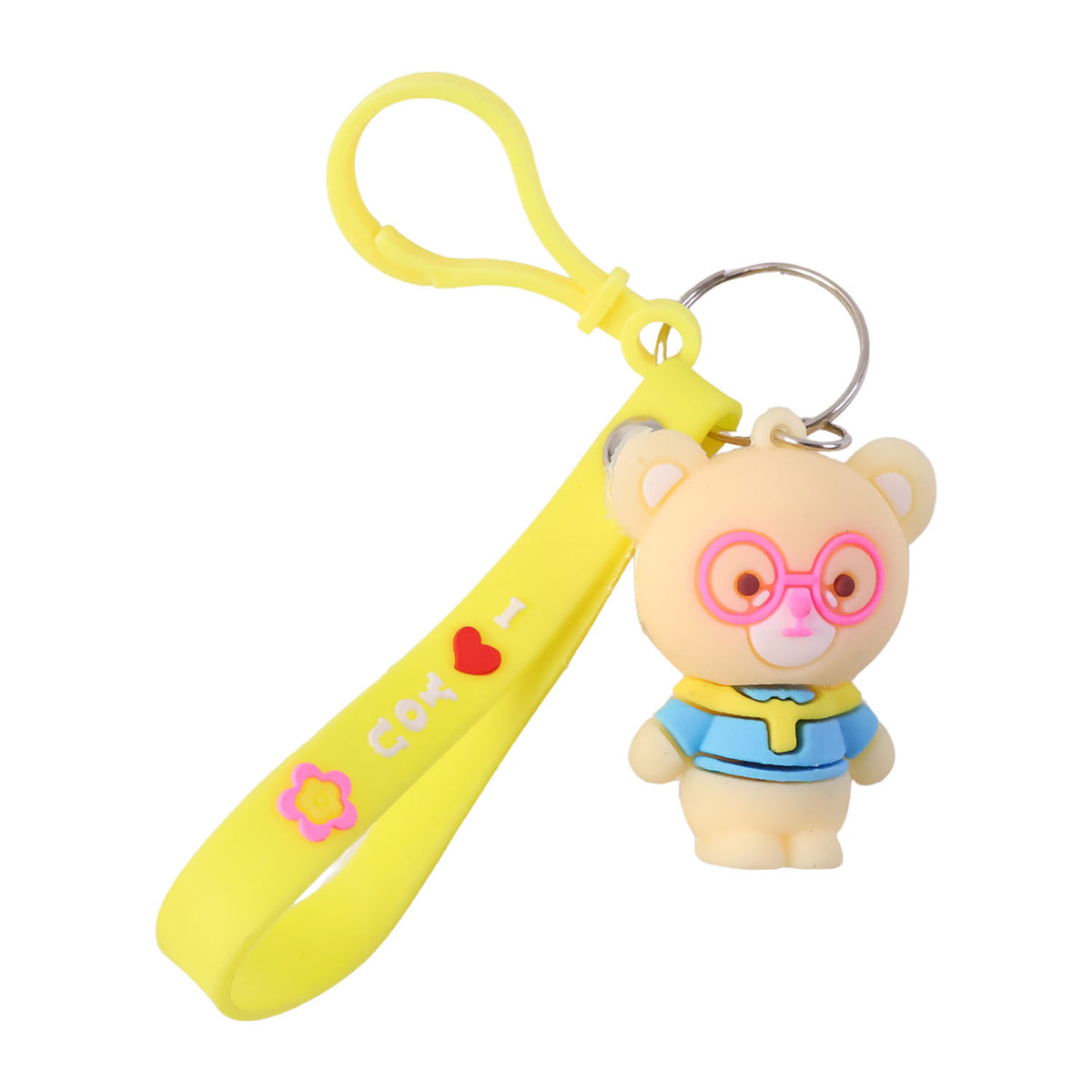 Cute Cartoon Bear Silicone Keychain with Yellow Wrist Strap (1 Pc) - Happy Price - Image 4