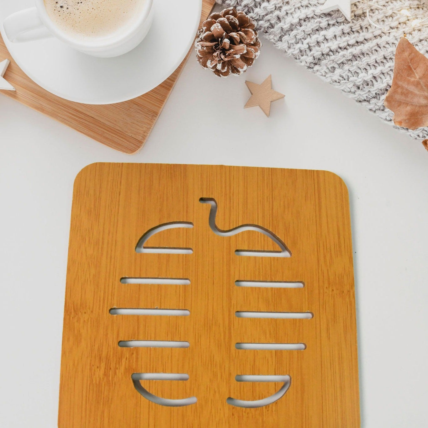 Square Bamboo Wood Table Place Mat Hot Pot Cup Mat Tea Coaster(1414 Cm 1 Pc) - Happy Price - Image 1