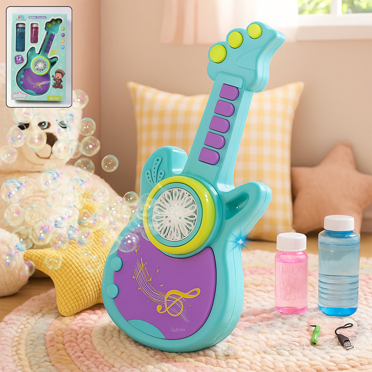 Automatic Guitar-Shaped Bubble Machine Set for Kids - Battery Operated Fun Toy - Happy Price - Image 7