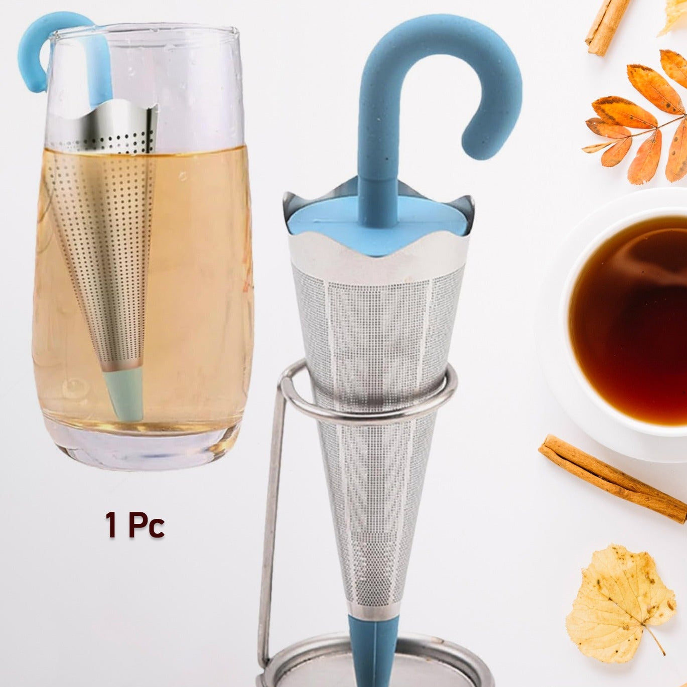 Reusable Cute Umbrella Tea Strainer With Tray Stand (1 Pc) - Happy Price - Image 1