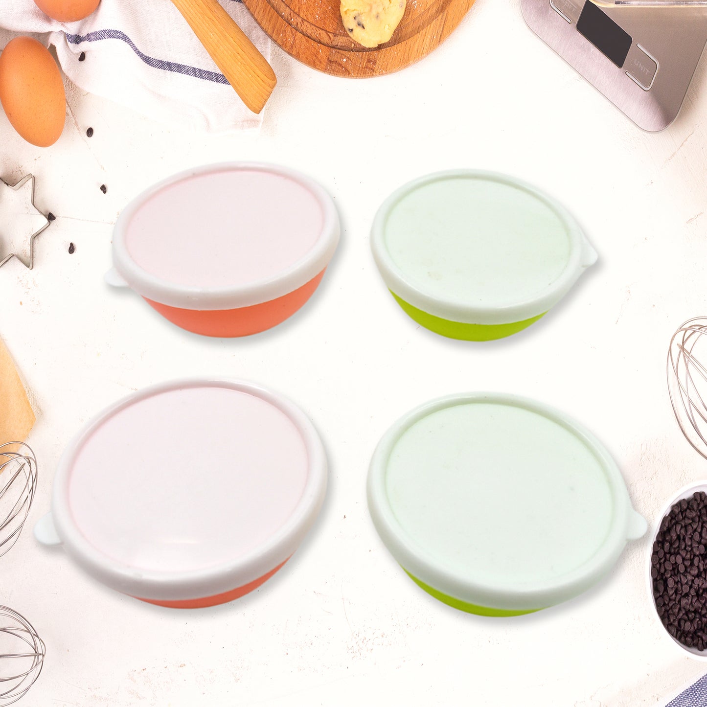 Multipurpose Small Round Plastic Bowl Katori With Lid Microwave Safe Reusable Lightweight Bowl Dishwasher Safe Chutney Bowl (4 Pcs Set) - Happy Price - Image 2