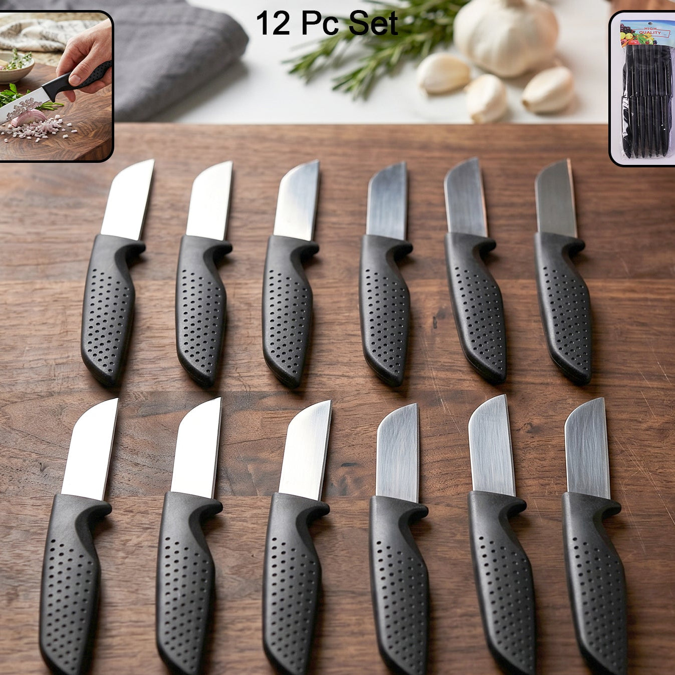 12 Piece Stainless Steel Kitchen Knife Set with Comfortable Grip Handles - Happy Price - Image 1
