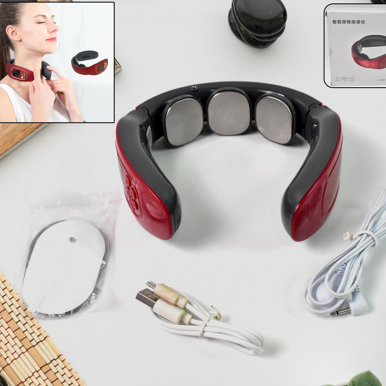 3 Heads Smart Electric Neck And Back Pulse Massager (1 Pc) - Happy Price - Image 1