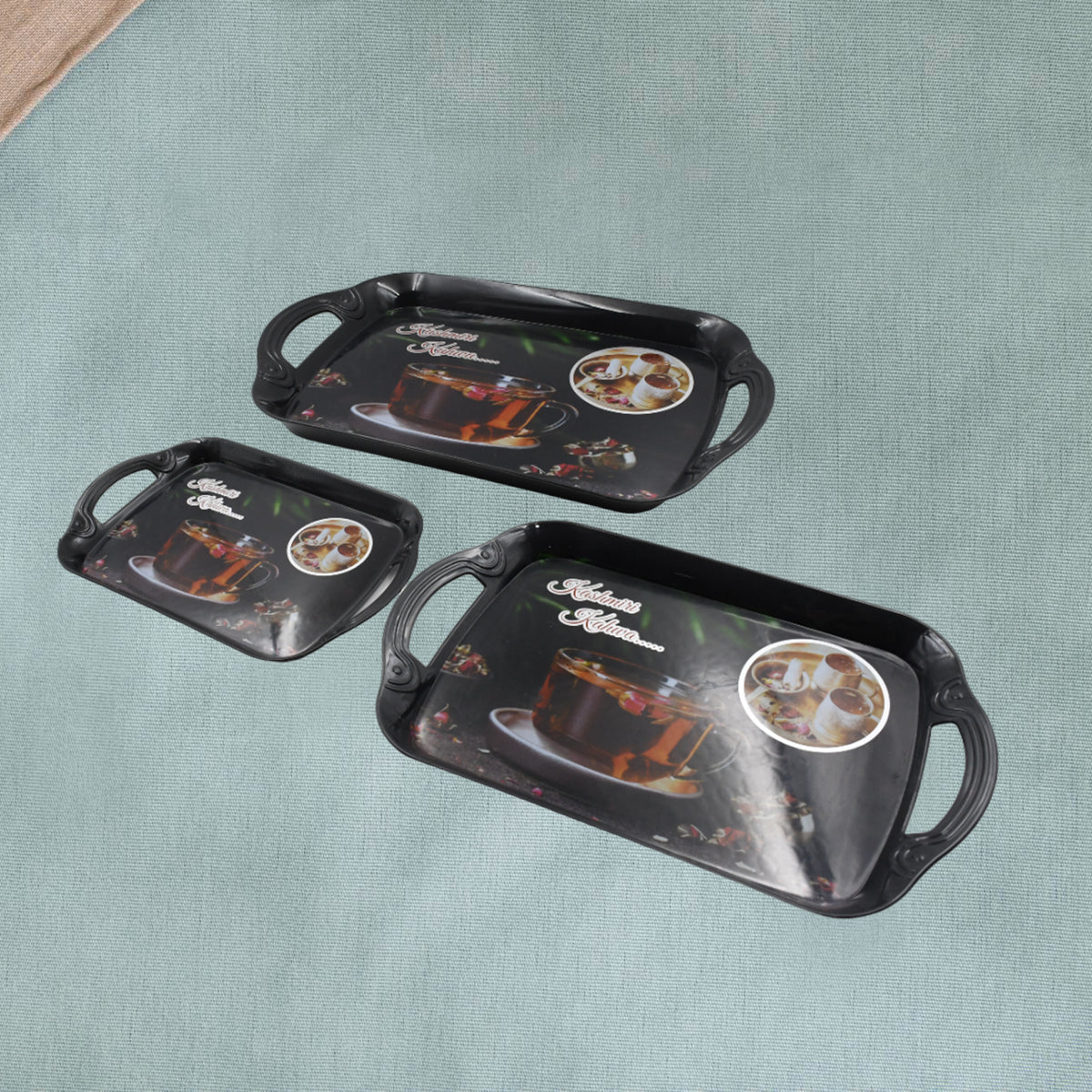 a Serving Tray Set Of 3 Melamine Trays For Kitchen Snacks Serving Tray Tray Set For Serving Tea Tray For Serving Fancy Trays For Serving Gift Item Different Size For Kitchen Office Use - Happy Price - Image 3