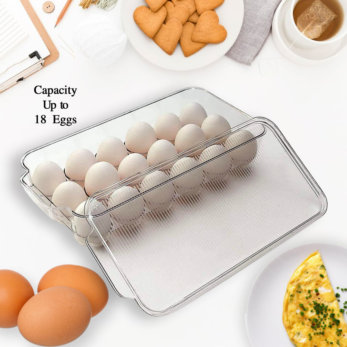 Plastic 18 Cavity Egg Storage Box Or Egg Trays For Refrigerator With Lid Handles High Quality Rectangular Egg Tray Box For 18 Egg (1 Pc) - Happy Price - Image 2