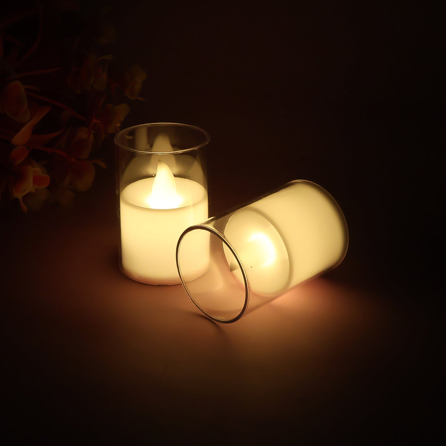Set of 6 LED Votive Candles with Clear Cups - Battery Operated Flickering Lights - Happy Price - Image 4
