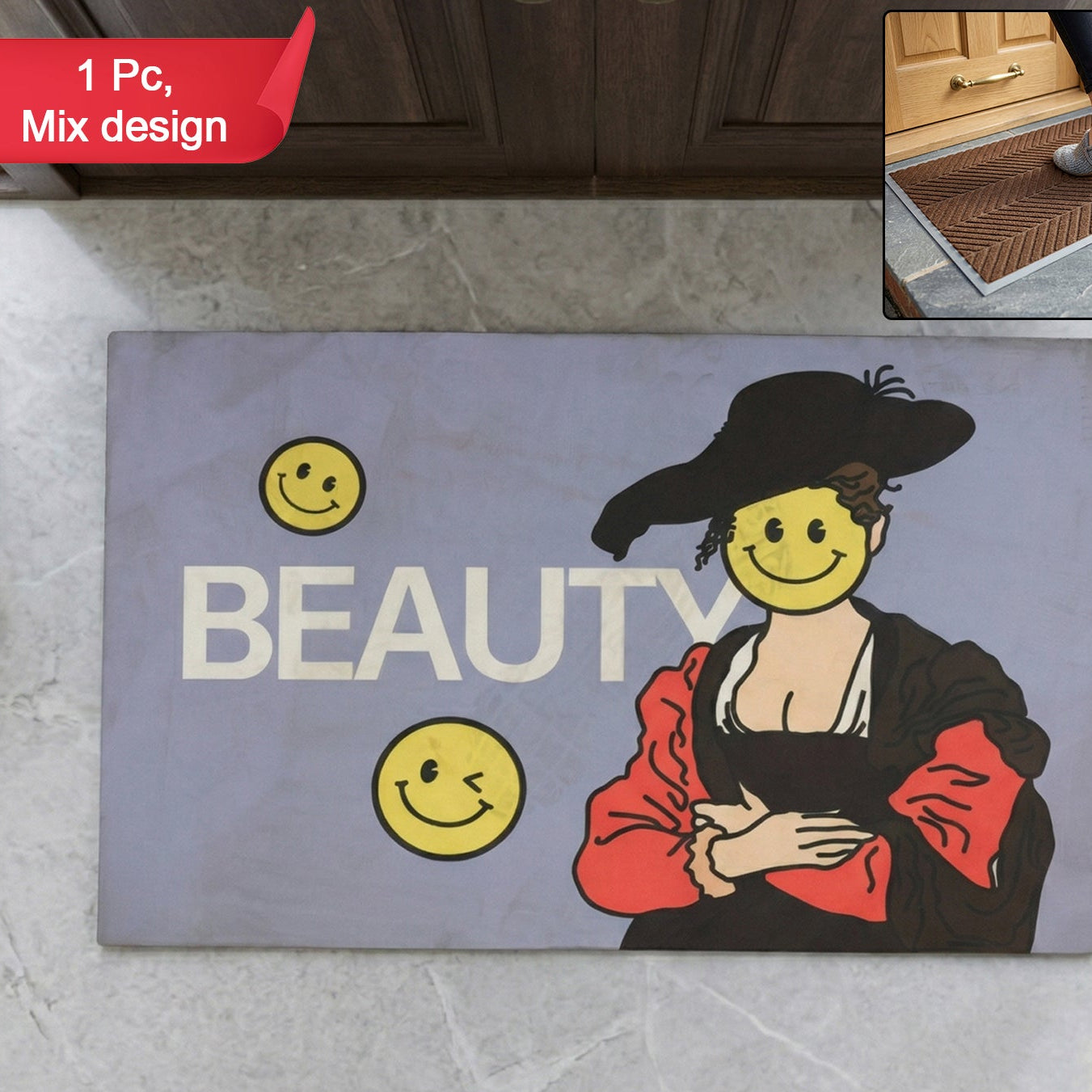Designer Anti-Slip Door Mat - 1 Pc Mix Design for Home Entrance - Great Price - Image 1